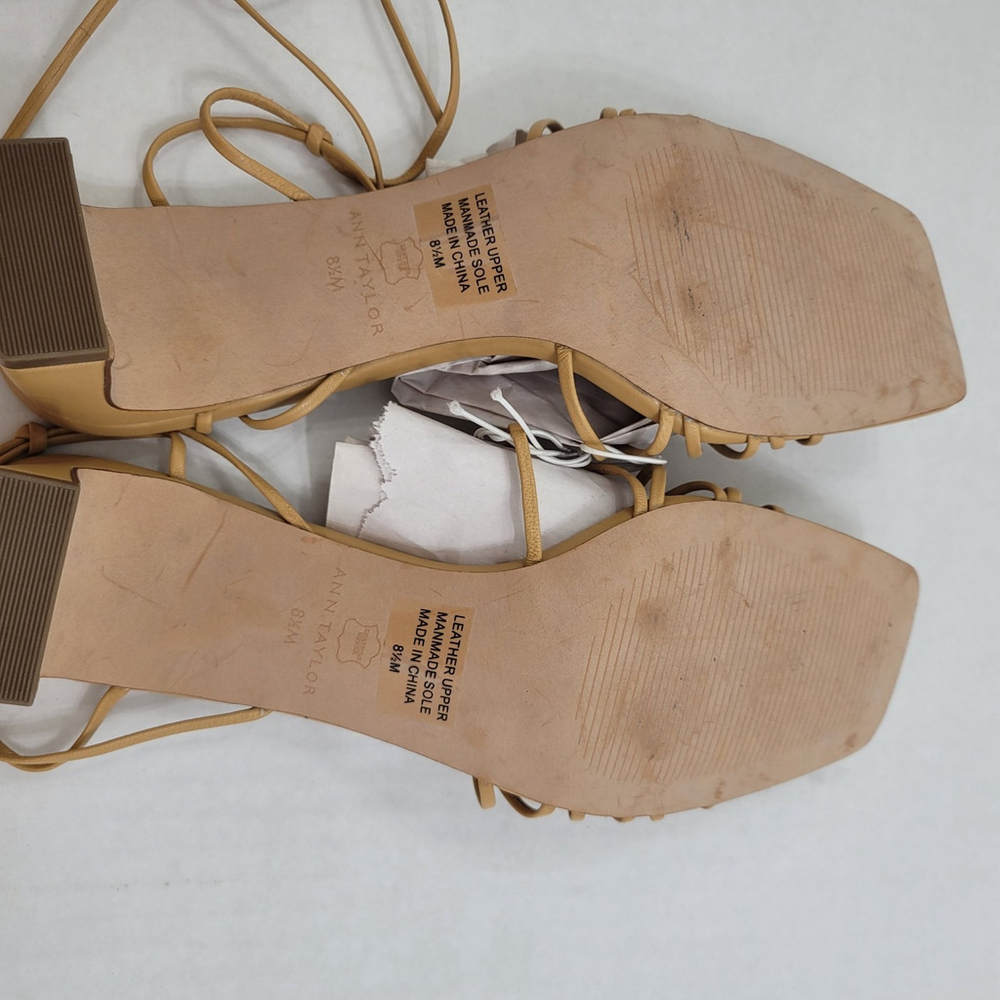 NWOT Ann Taylor Women's Knotted Leather Strappy Sandals Beige Size 8.5 - Picture 7 of 13